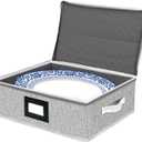 Homyfort Platter Storage Case Box, China Storage Containers Hard Shell, 5 Felt Dividers Included, Structured Top and Stackable Platter Storage Containers (Grey)