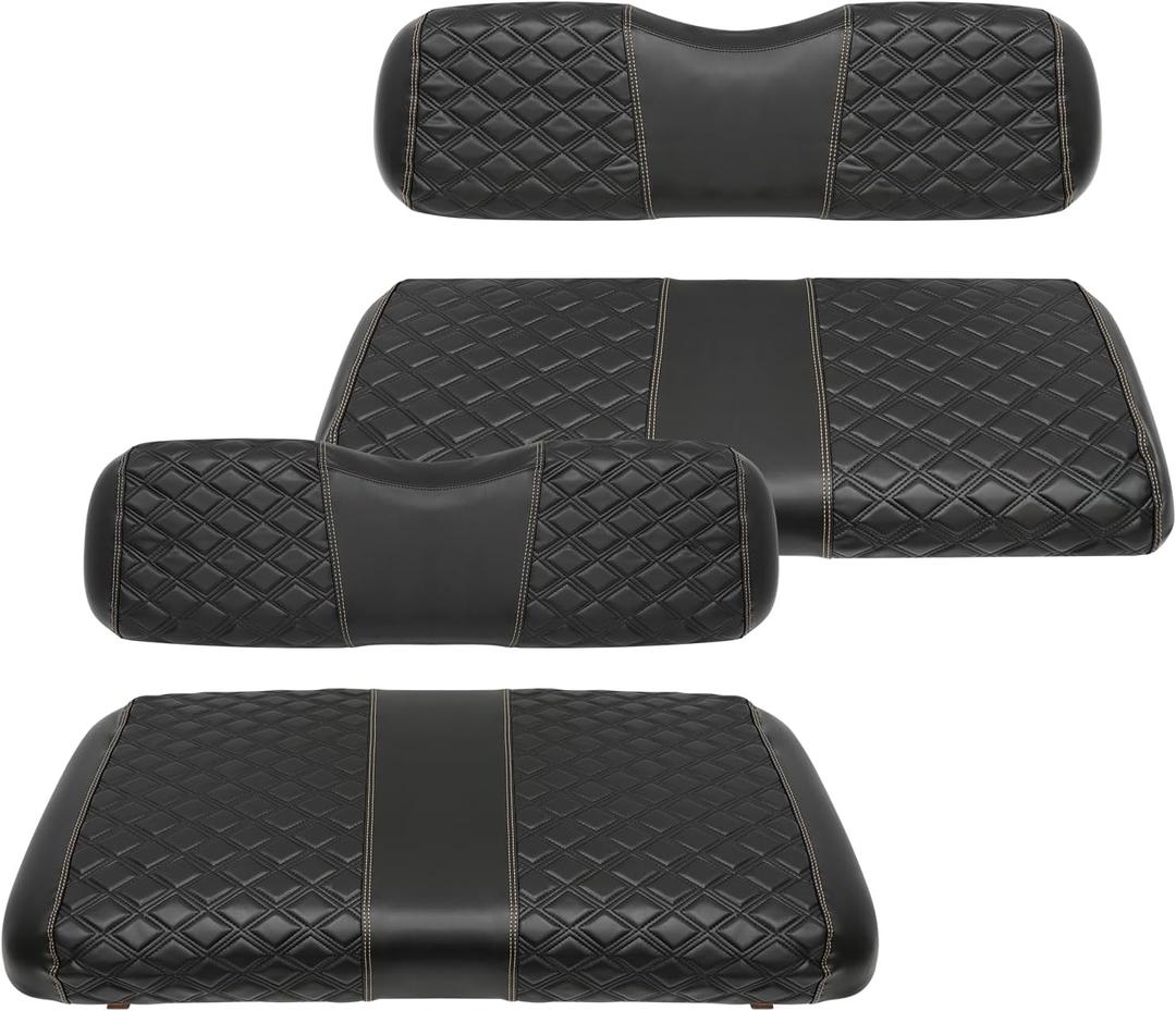 Golf Cart Seat Covers Front and Rear Waterproof and Sun Resistant Marine Grade Vinyl Leather Seat Cover Accessories for EZGO TXT 1994-2013, Black(4PCS) (For EZGO TXT 1994-2013 Front and Rear Seat)