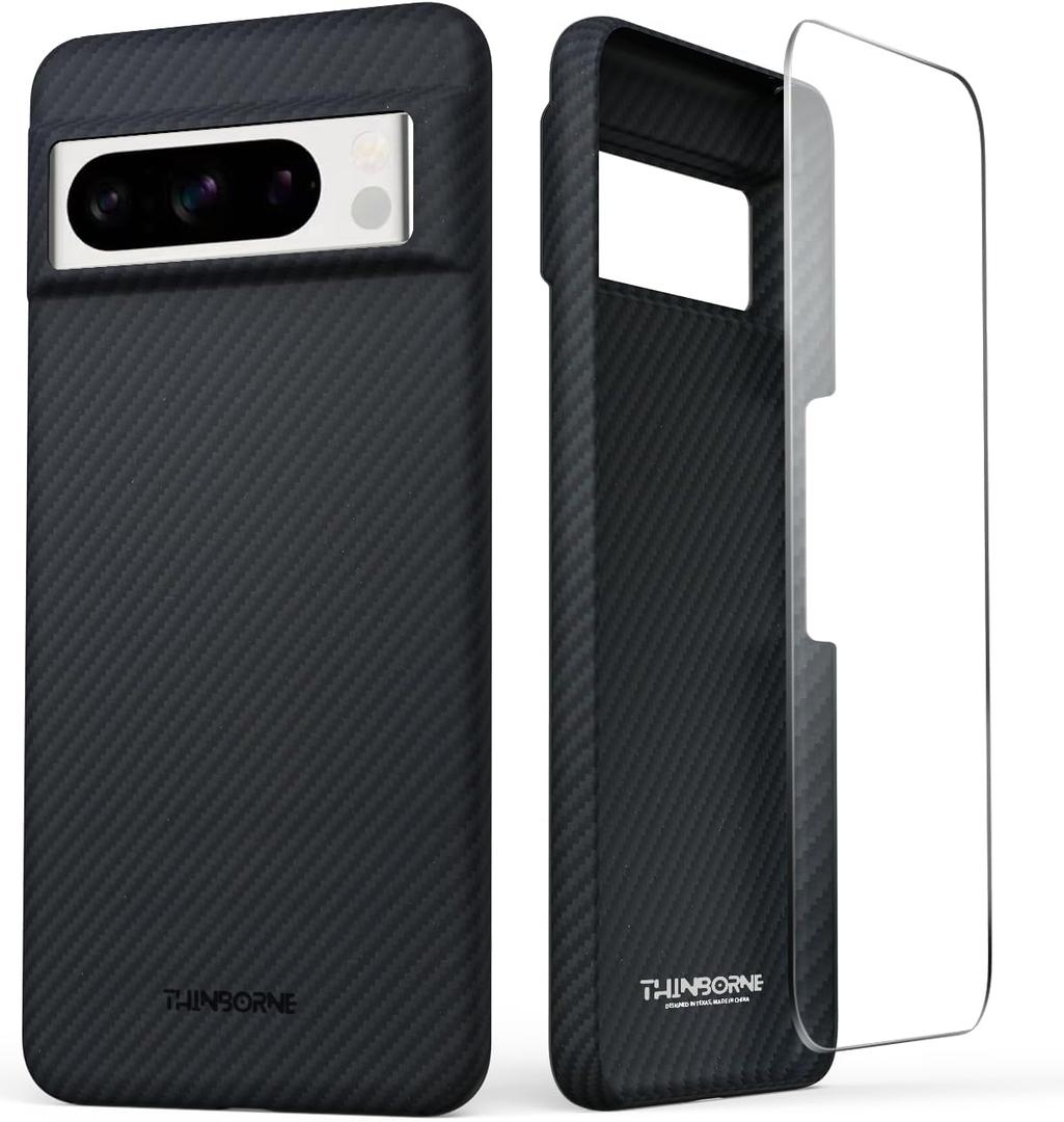 Thinborne Super Thin Google Pixel 8 Pro Case, [Thinnest 600D Aramid Fiber] [Feels Like No Case] [Minimalist Style with Carbon Fiber Textures] [ Free Screen Protector]