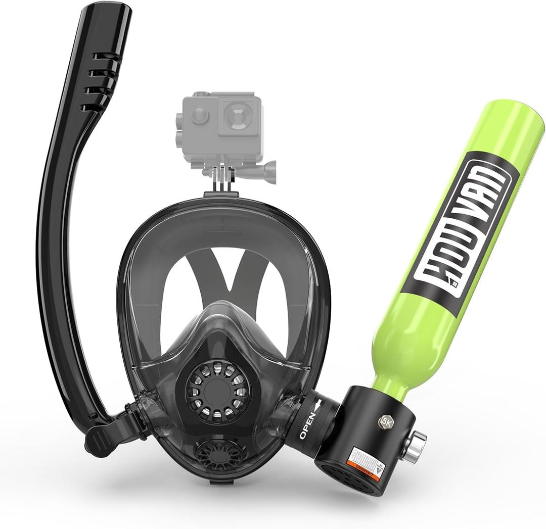 Mini Scuba Tank with Snorkel Mask 0.5L Inflatable Diving Tank with Full Face Diving Mask Pony Bottle Backup Diving Air Tank Suits for Recreational Snorkeling Shallow Diving