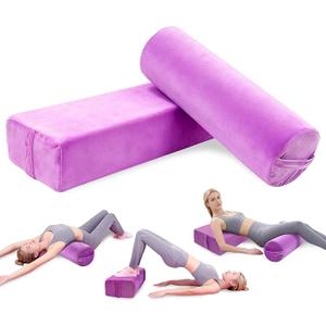 2 PCS Yoga Bolster Pillow Set Washable Velvet Cover Meditation Bolster with High Density Foam and Carry Handle Rectangular and Cylinder Bolsters for Restorative Yoga