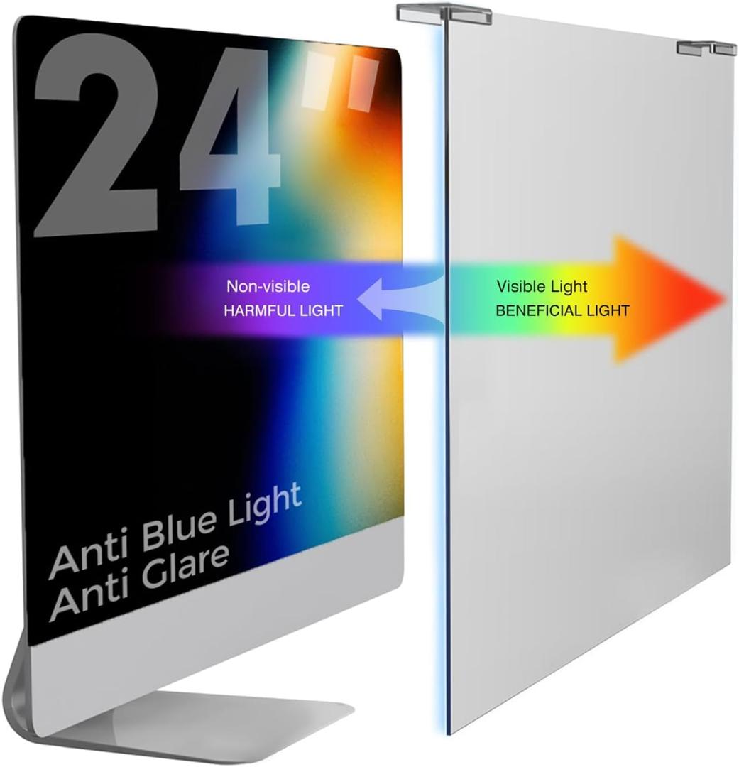 Anti Blue Light & Anti Glare Screen Protector,23-24 Inch Monitor Screen Protector for Eyes Strain,Hanging Computer Screen Blue Light Blocker for LCD TV PC Monitors(2 Pack: 23"-24" Diagonal)
