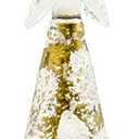 Red Co. 9.5", 8", and 6.5" Glass Christmas Tree Figurine Ornaments in Gold and Silver Finish, Light-Up Holiday Season Decor, Set of 3 Sizes