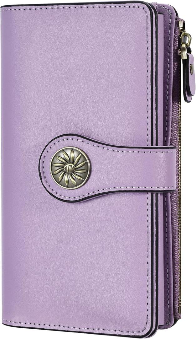 Travelambo Women's Wallet RFID Blocking Trifold Clutch Large Capacity Credit Card Holder Travel Purse