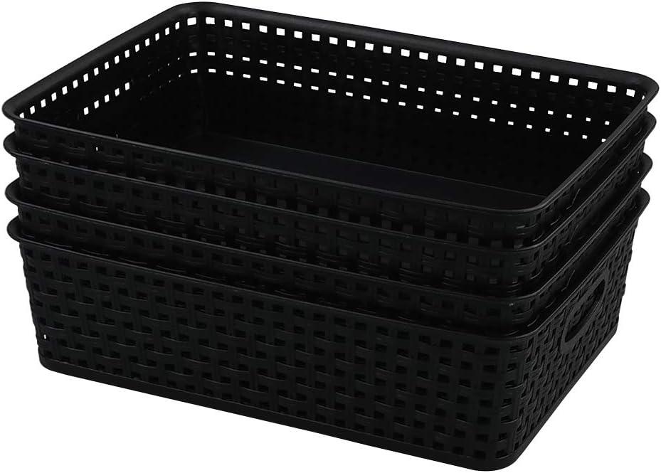 Bringer 4-Pack Plastic Paper Storage Baskets, Black