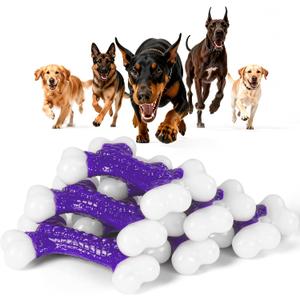 Kseroo 6-Pack Indestructible Dog Toys for Aggressive Chewers: Bacon Flavored Hard Nylon Bone Chew Toys, Tough Dog Chew Toys for Large Dogs, Dog Toys to Keep Them Busy for Medium Large Breed, Purple