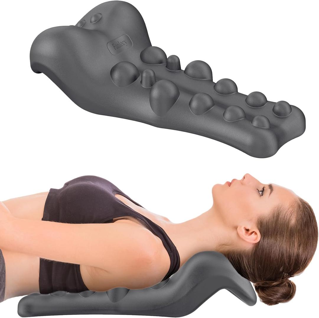 Neck and Shoulder Relaxer with Upper Back Massage Point, Cervical Traction Device Neck Stretcher for TMJ Pain Relief and Cervical Spine Alignment Chiropractic Pillow (Grey) (Charcoal Gray)