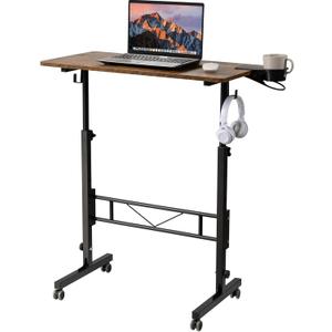 SIDUCAL Standing Desk Adjustable Height, Small Mobile Stand Up Desk with Wheels, Portable Computer Desk for Walking Pad, Rolling Table for Home Office Classroom, Rustic Brown