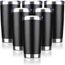 20oz Tumbler Bulk Stainless Steel Vacuum Insulated Tumblers with Lid Double Wall Travel Mug Durable Powder Coated Coffee Cup, Suitable for Ice Drinks and Hot Beverage (Black 6pack)