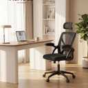 VASAGLE Ergonomic Mesh Office Chair with Adjustable Lumbar Support and Headrest, 90-105 Tilt Function, Wide Seat, FlipUp Armrests, Computer Desk Chair for Home Office, Ink Black UOBN044BH01S