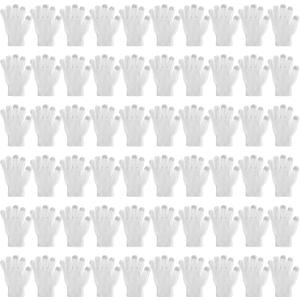 SATINIOR 60 Pairs Touchscreen Winter Gloves Bulk Stretchy Knitted Texting Gloves for Men Women (White Black Silver Wire)