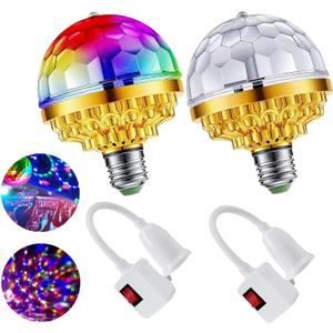 2Pcs Colorful Rotating Magic Ball Disco Ball Light Bulb with Sockets, Plug in RGB LED Stage Light for Home Room Dance Parties