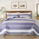 Whale Flotilla Full Queen Size Quilt Set - Reversible Purple Quilts Queen Size with 2 Pillow Shams, Lightweight Boho Striped Bedspreads Coverlet Bedding Set for All Seasons