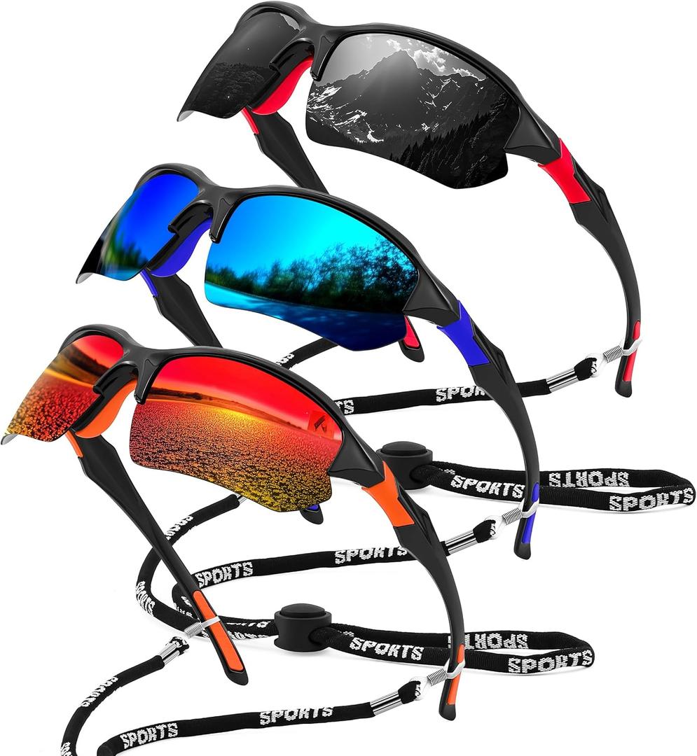 FEISEDY 3pack Polarized Sports Sunglasses for Men Women Fishing Running Baseball Outdoor UV400 Protection B9163