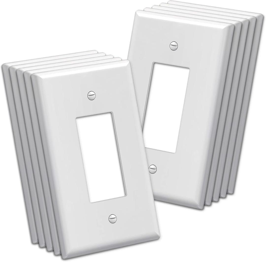 BESTTEN 10 Pack 1-Gang Oversize Decor Wall Plate, Jumbo Unbreakable Polycarbonate Decorator Receptacle Outlet Cover and Oversized Switch Plate, White, ETL listed