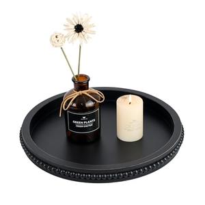 Funly mee 12.6x12.6 inches Rustic Wood Serving Tray,Decorative Tray for Coffee Table(Black)