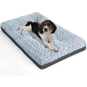 POCBLUE Deluxe Washable Dog Bed for Small Dogs Dog Crate Mat 24 inch Comfy Fluffy Kennel Pad Anti-Slip for Dogs Up to 25 lbs, 24" x 17", Grey (24.0"L x 17.0"W x 3.5"Th)