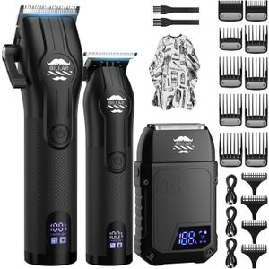 BILLAR® Professional Barber Clippers and Trimmer Set - Foil Shaver Professional Hair Clippers for Men, Mens Cordless Hair Clipper for Barbers Haircut Kit（Black）