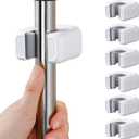 Funest 6 Pack Mop and Broom Holder Wall Mount, No Drill Needed Self Adhesive, Non-Slip Mop Grippers for Tile Walls - Kitchen, Bathroom, GarageWhite