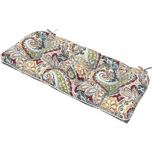 Tufted Bench Cushion 44 x 19 x 5 Inch, Waterproof Patio Loveseat Cushion for Outdoor Furniture, Garden, Swing Cushion, Paisley Chilli