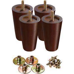 GOSCHE Wood Furniture Legs 4 Inch, Round Brown Sofa Legs Set of 4, Chair Legs, Replacement Couch Legs for Armchair, Cabinet, Mid Century Modern Dresser Or Home DIY Projects Bun Feet