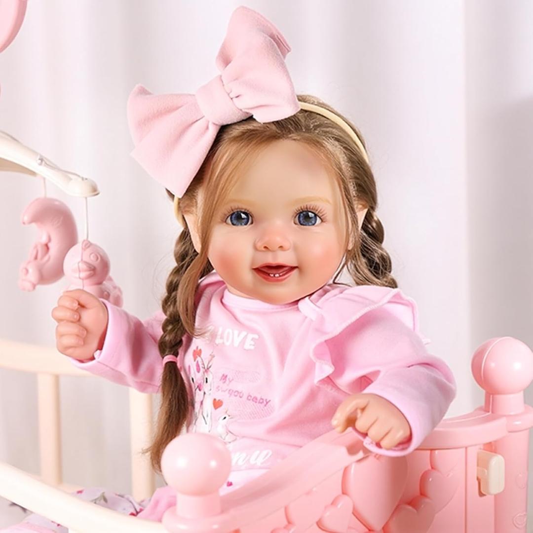 BABESIDE Realistic Reborn Baby Doll for Girls  17-Inch Lifelike Soft Vinyl Toddler Doll with Handcrafted Details, Blue Eyes, Cute Pink Outfit & Accessories, Toy for Kids Ages 3+