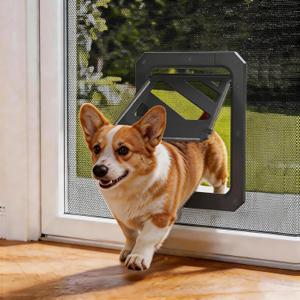 LIBBEPET Dog Door for Screen Door, 2-Way Lock Dog Screen Door with Magnetic Closure, Reinforced ABS Frame Pet Screen Door for Dogs Up to 50 lbs, Inner Passage 10 x 13 Inches, Black