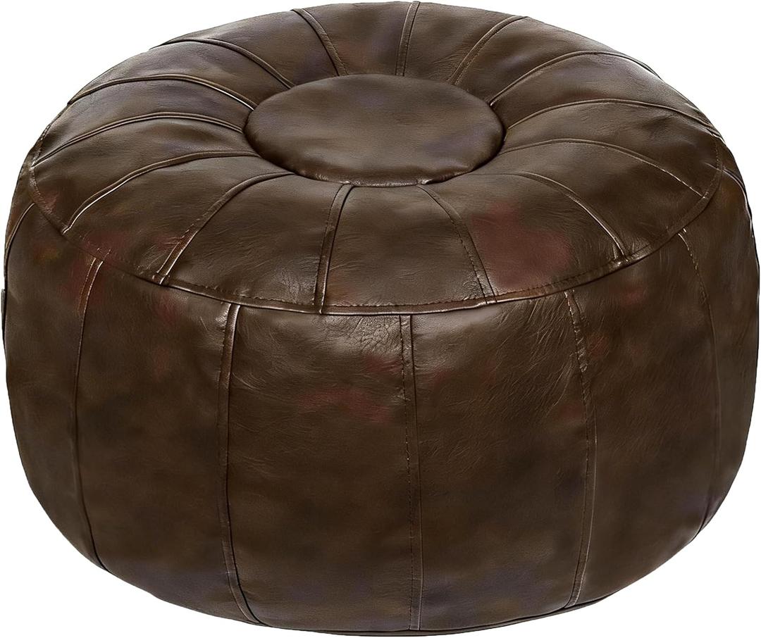 Thgonwid Unstuffed Moroccan Storage Pouf Foot Stool Ottoman Seat Handmade Faux Leather Bean Bag Floor Chair Foot Rest for Living Room, Bedroom or Balcony (Deep Coffee)