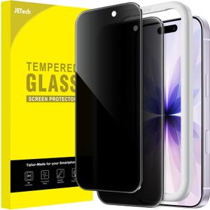 JETech Privacy Screen Protector for iPhone 17 6.3-Inch, Anti-Spy Tempered Glass Film with Easy Installation Tool, 2-Pack