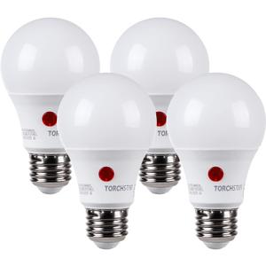 TORCHSTAR Dusk to Dawn Light Bulbs Outdoor, Sensor A19 LED Light Bulb, Auto on/Off Photocell Automatic for Outdoor Lighting, UL FCC DOE, 5000K, Pack of 4
