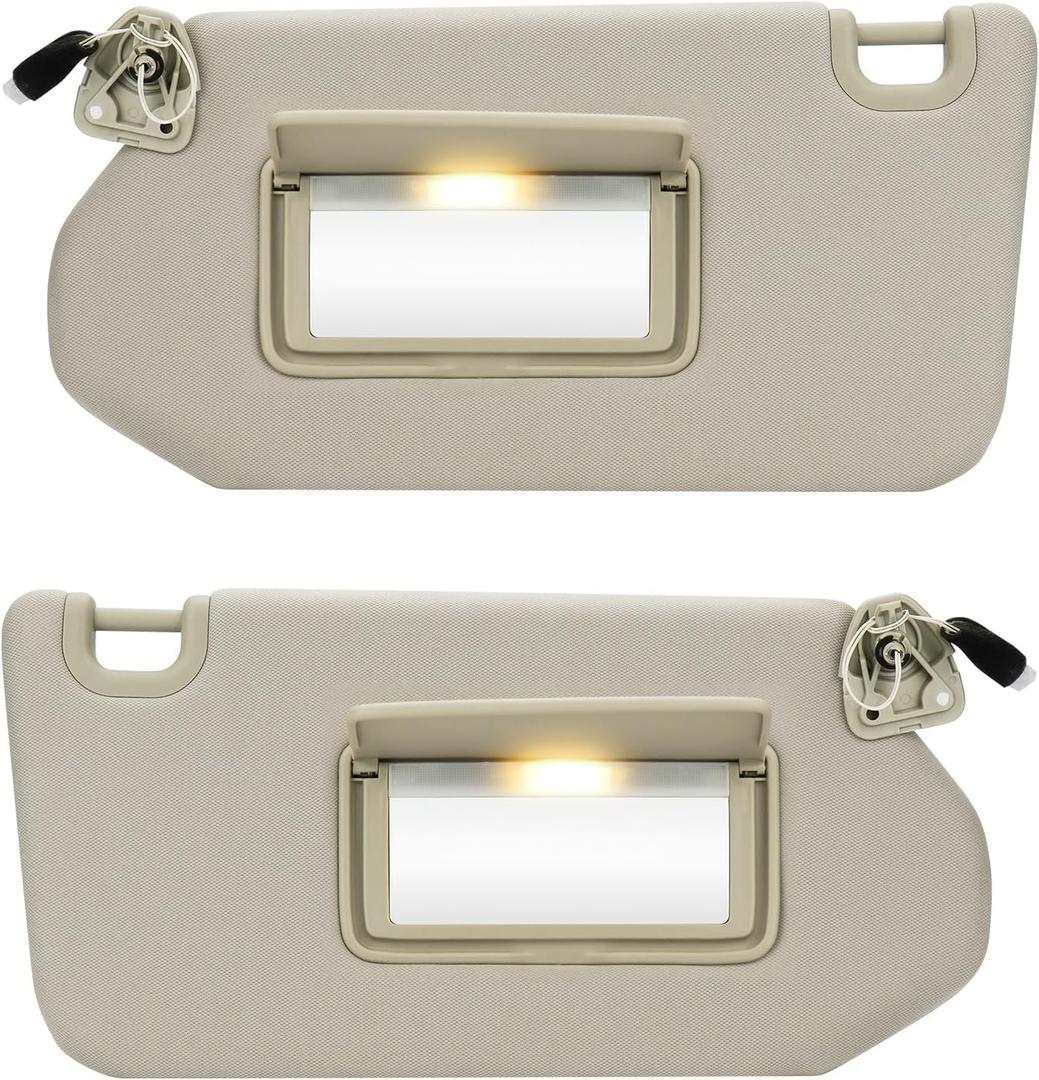 Pair of Left and Right Side Beige Sun Visor Fit for Nissan Pathfinder 2013-2018 Fit for Infiniti QX60 2014-2017, Sunvisor Replacement for 96401-9PB0A, 96400-9PB0A, with Makeup Mirror and with Light