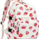 Laptop Backpack with USB charging port for laptop up to 15 inch Men Women College Outdoor Travel Backpack (Strawberry)