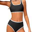 NECIOUS Girls Swimsuit Size 12-14 Girls Bathing Suit Adjustable Strap Black High Waist Cute Sporty Bikini Teen Swimsuit Swim 2 Piece Swimwear 13-14