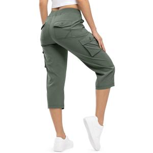 TBMPOY Womens Cargo Capris Lightweight Hiking Pants 6 Pockets Quick Dry Casual Outdoor Trip Loose Shorts Cropped Cotton (X-Large, Army Green)