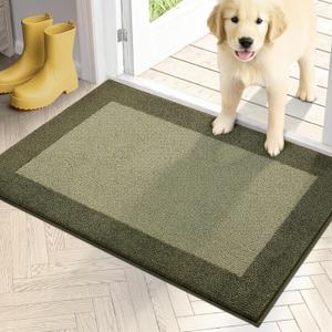 PURRUGS Dirt Trapping Door Mat 20" x 32", Non-Slip/Skid Machine Washable Entryway Rug, Shoes Scraper, Throw Rug, Super Absorbent Area Rug for Muddy Wet Shoes and Paws, Budding Green & Sage Green