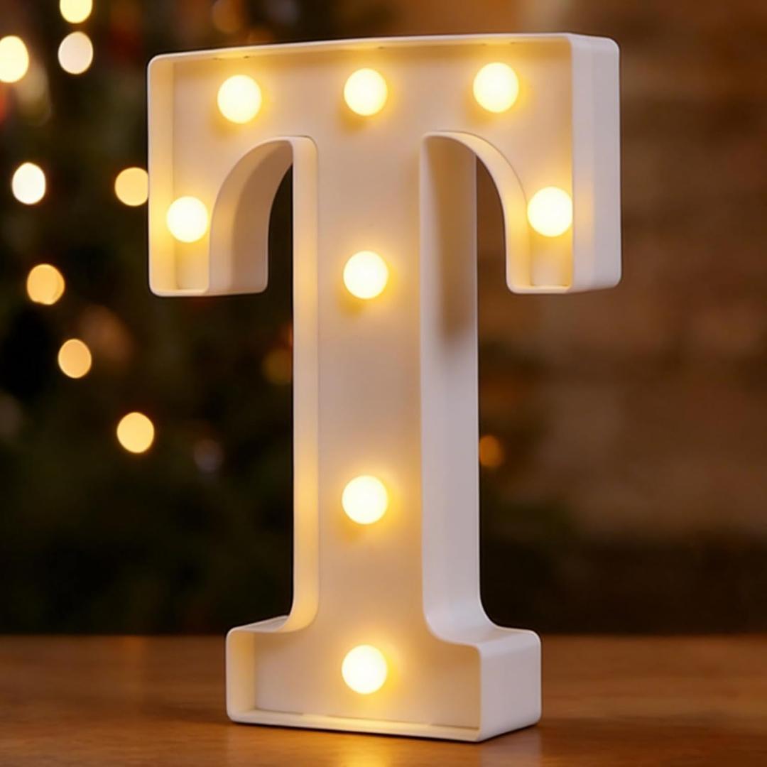 DyingSwan Small Led Marquee Letters, Light Up Letters, 8.58 Inch Led Letter Lights, Battery Powered Lighted Sign for Table, Party, Birthday, Christmas Decor (Letter T)