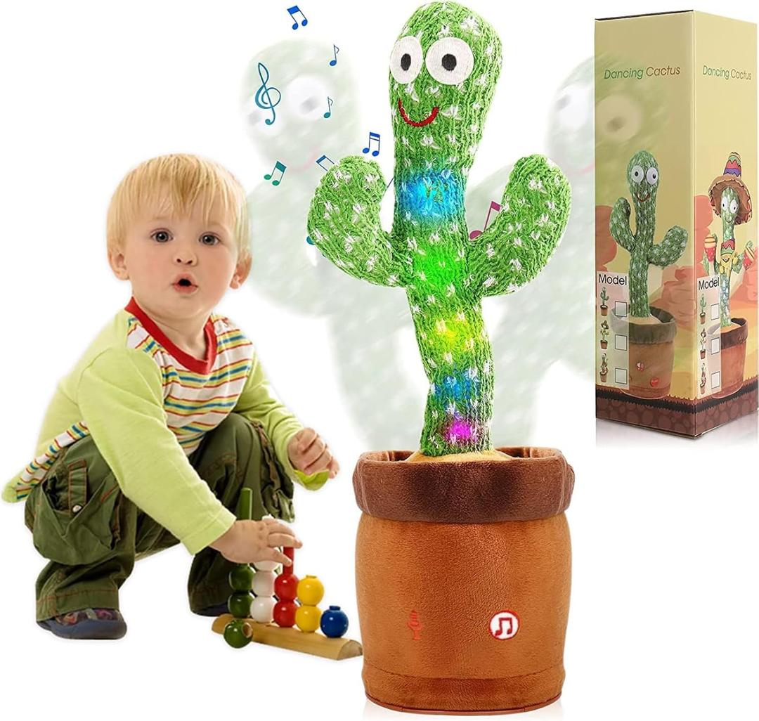 MIAODAM Dancing Cactus Talking Toy, Soft Plush Cactus Repeats What You Say, Electric Speaking Baby Toys Box