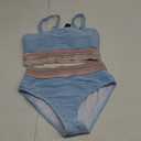 High Waisted Bandeau Bikini Set - Women Strapless Two Piece Swimsuits Ribbed Longline Full Coverage Bathing Suits Swimwear Blue