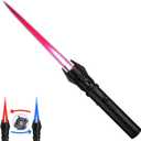 Torch Lighter, Bright Fire Lighter with Safety Lock and Adjustable Red/Blue Flame, Refillable Butane Gas Windproof Jet Flame Cool Lighters, for Candles Campfires BBQ Baking, Camping, Gift (Black)