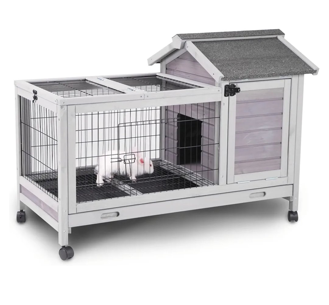 Aivituvin Wooden Rabbit Hutch with Removable Wire Floor Grid, Bunny Cage with Deeper Leakproof Tray 4 Wheels Include Rabbit hutch #07