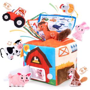 Baby Toys 6-12 Months - Soft Barn Toy with Stuffed Farm Animals, Rattle Montessori Toys for 6 Month Old Baby 1 Year Old Boy Girl Gifts Toddlers Sensory Toy for 1-3 Baby Birthday Gifts