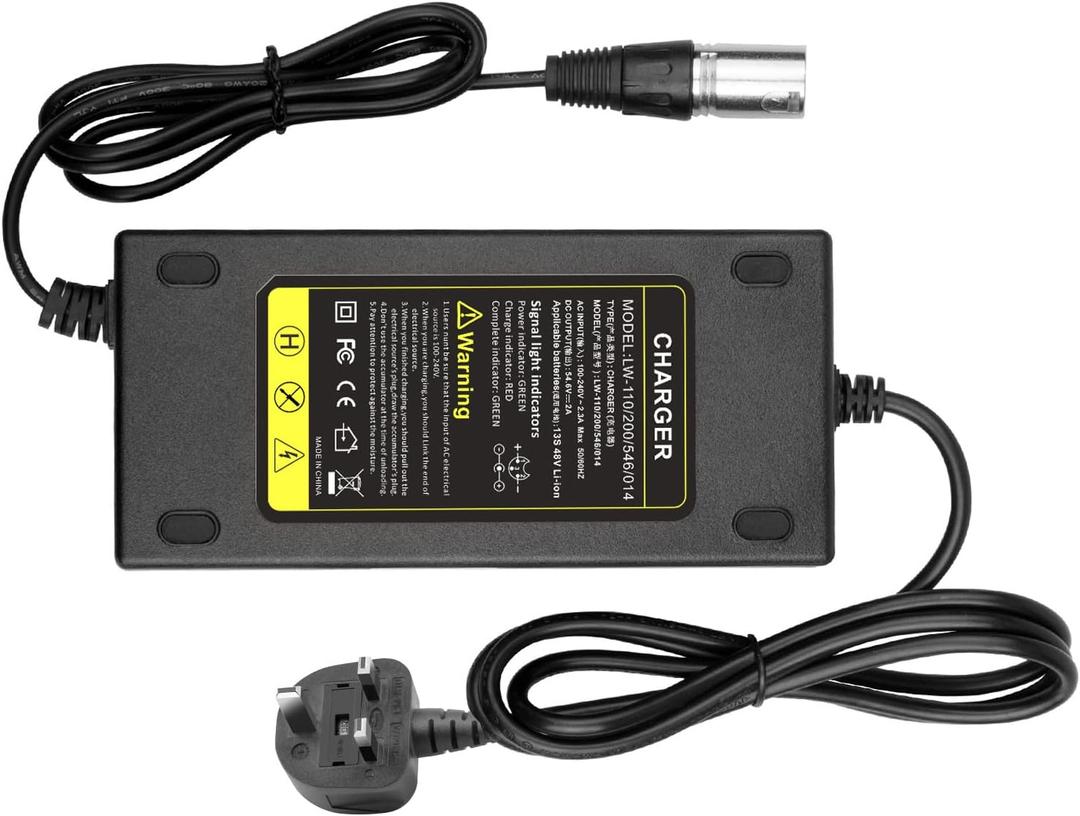 ARyee 54.6V 48V 2A Battery Charger for Electric Wheelchair, Mobility Scooter, Motorcycle, EBike - 13S 48V Lithium Battery, 3 Pin Male XLR Connector