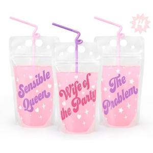 xo, Fetti Bachelorette Party Drink Pouches - 14 pcs | Bach Party Cups, Bridesmaid Names Decorations, Maid of Dishonor Favors, Wife of the Party