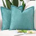 MADIZZ Chenille Velvet Throw Pillow Covers with Flange Set of 2 Super Soft Boho Textured Pillow Covers Decorative Throw Pillowcases Modern Farmhouse Home Decor for Sofa Bedroom Turquoise 16x16 Inch