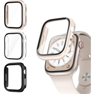 3 Pack Case with Tempered Glass Screen Protector for Apple Watch SE(3nd) 2025 SE 2/1 Series 6/5/4 40mm, Hard PC Ultra-Thin Cover for iwatch SE 3/SE 2/SE/6/5/4 40mm, Black/Clear/Starlight