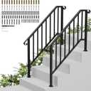 Hand Rails for Outdoor Steps-Adjustable Angle 4-5 Steps Stair Handrail-Galvanized Alloy steel-600 lb LC-Indoor Stair Railing Kit-Waterproof Exterior Porch Railing-Deck HandRail for Concrete Wood Step (2PC Curved End+Baluster)