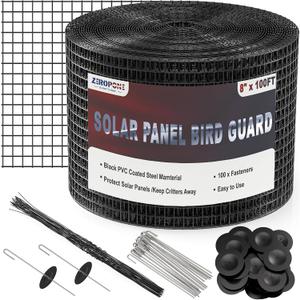 ZeroPone 8inch x 100ft Solar Panel Bird Guard, Critter Guard for Solar Panels with 100 Pcs Stainless Steel Fasteners, Removable PVC Coated Pigeon Netting Wire for Squirrel, Bird, Critters Proofing