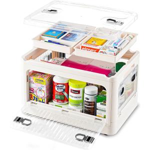 24 QT Medicine Organizer - Extra Large Medicine Storage Box,Empty First Aid Kit Portable Medical Supply Organizer with Removable Tray, Multipurpose Clear Medicine Cabinet Organizer with Wheels