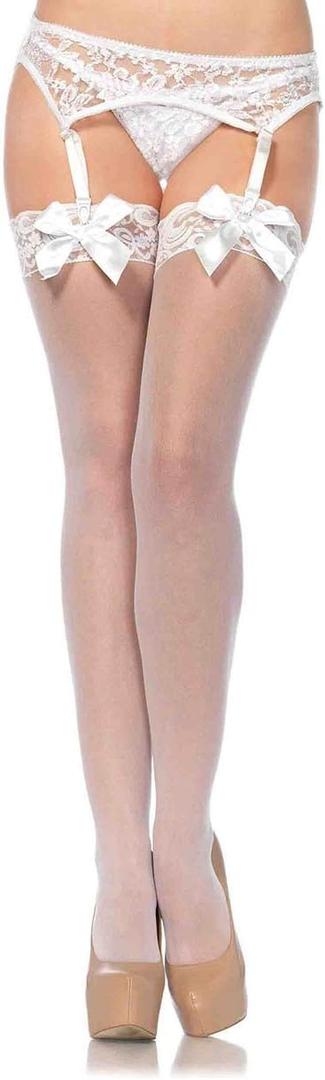 Leg Avenue womens Satin Bow Accent Lace Top Thigh Highs