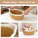 Small Storage Basket, Braided Cotton Rope Basket with Handles - Jute Color Boho Organizer for Bathroom, Nursery & Living Room, Gift & Home Decor (11"x7"x4.7")